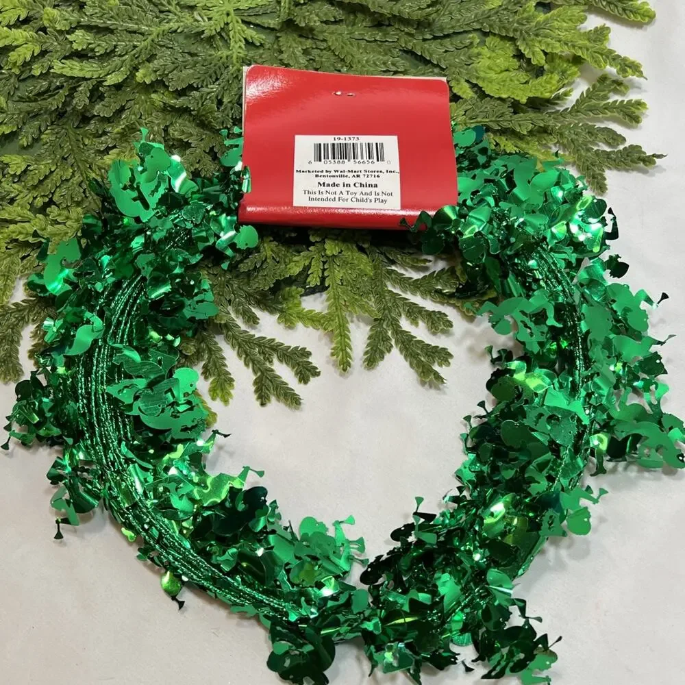 Vintage Green Foil Tinsel Angel Cherub Garland 25 Ft Total Wired Christmas NOS